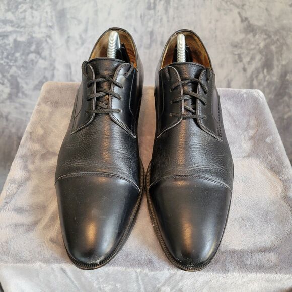 Magnanni‎ Cap Toe Mens 9.5 Black Leather Oxford Shoes - Picture 11 of 14